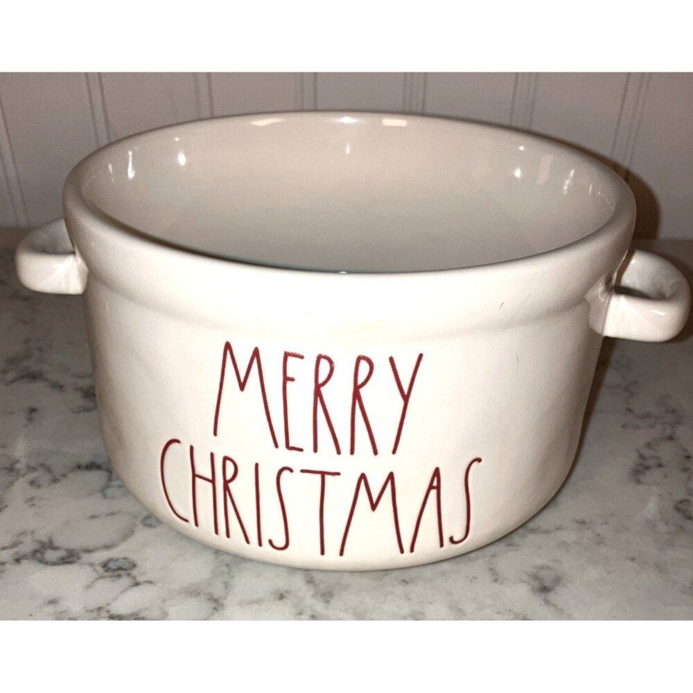 Rae Dunn White MERRY CHRISTMAS Ceramic Souffle Baking Dish Bowl Farmhouse Oven